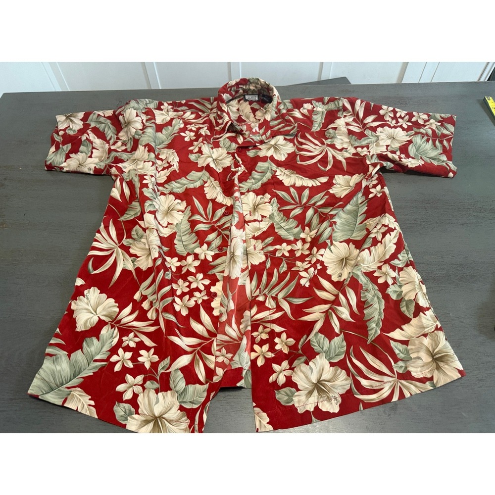 Premier International Mens XL Red Tropical Hibiscus Floral Hawaiian Shirt S/S